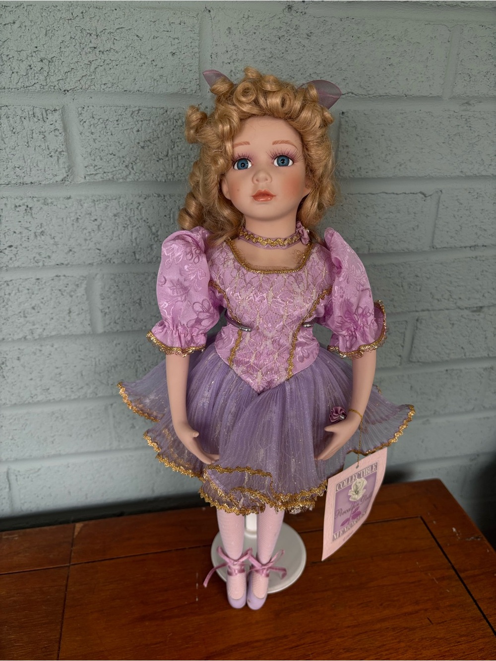 Porcelain Ballerina Doll in Lavender Costume - Collectible Memories